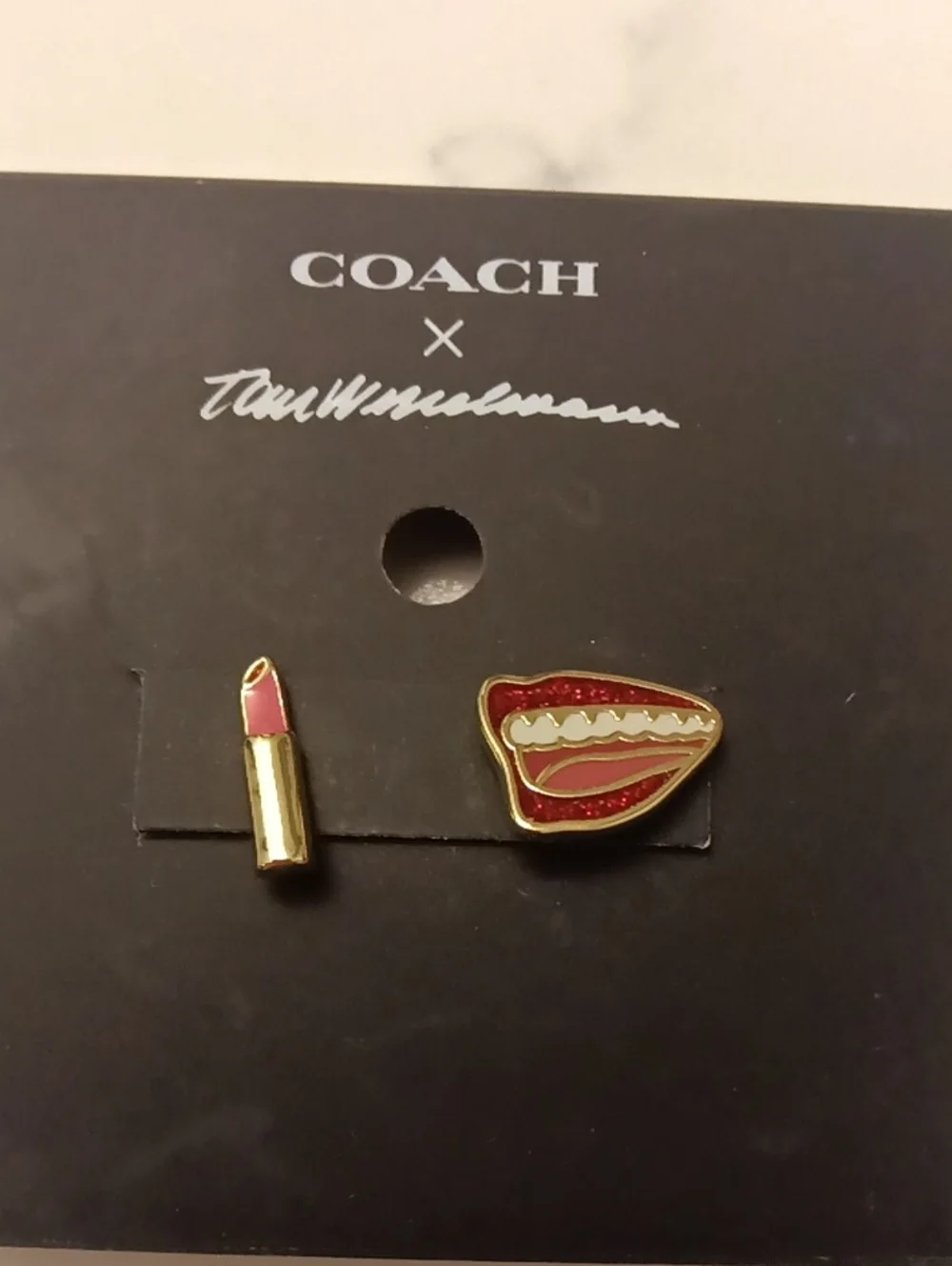Coach Enamel Lipstick & Lips Stud Earring Set - Red, Pink, Gold - Picture 2 of 4